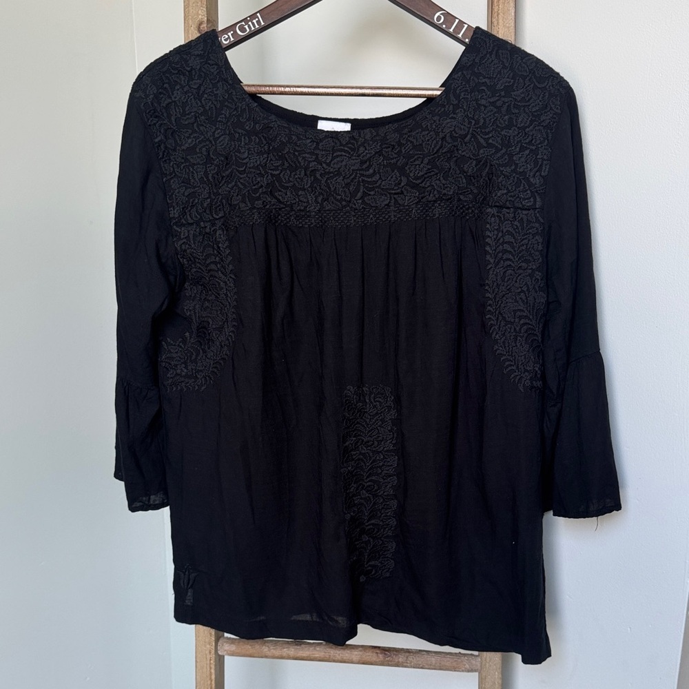 j. marie Black Embroidered Women's Blouse